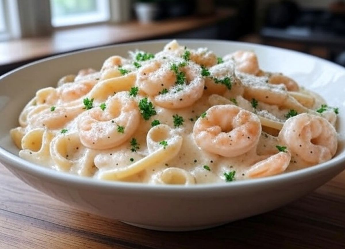 recette pâtes aux crevettes à l'ail et creme