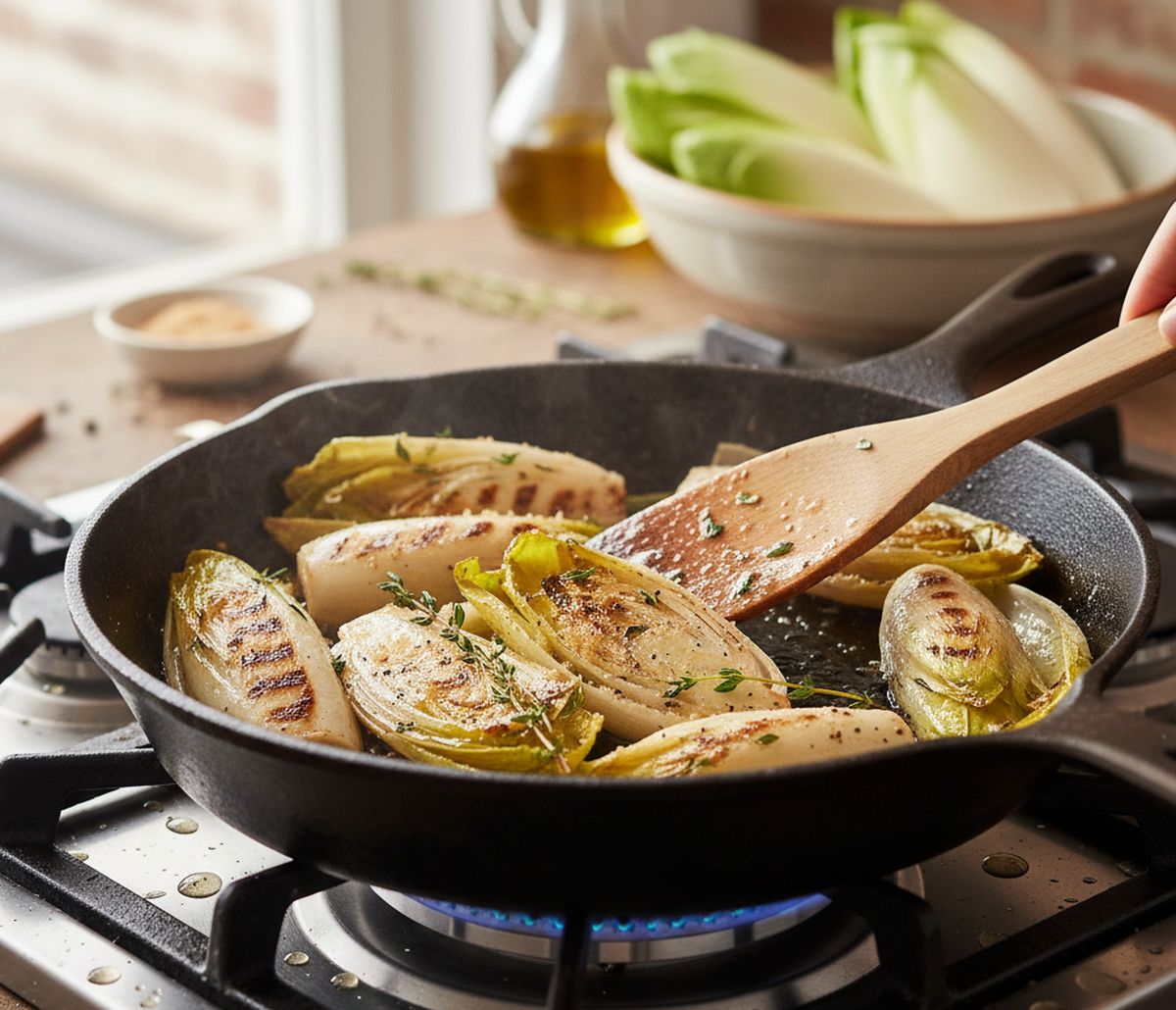 Recette endives à la poêle facile et rapide : braisées caramélisées en 15 minutes