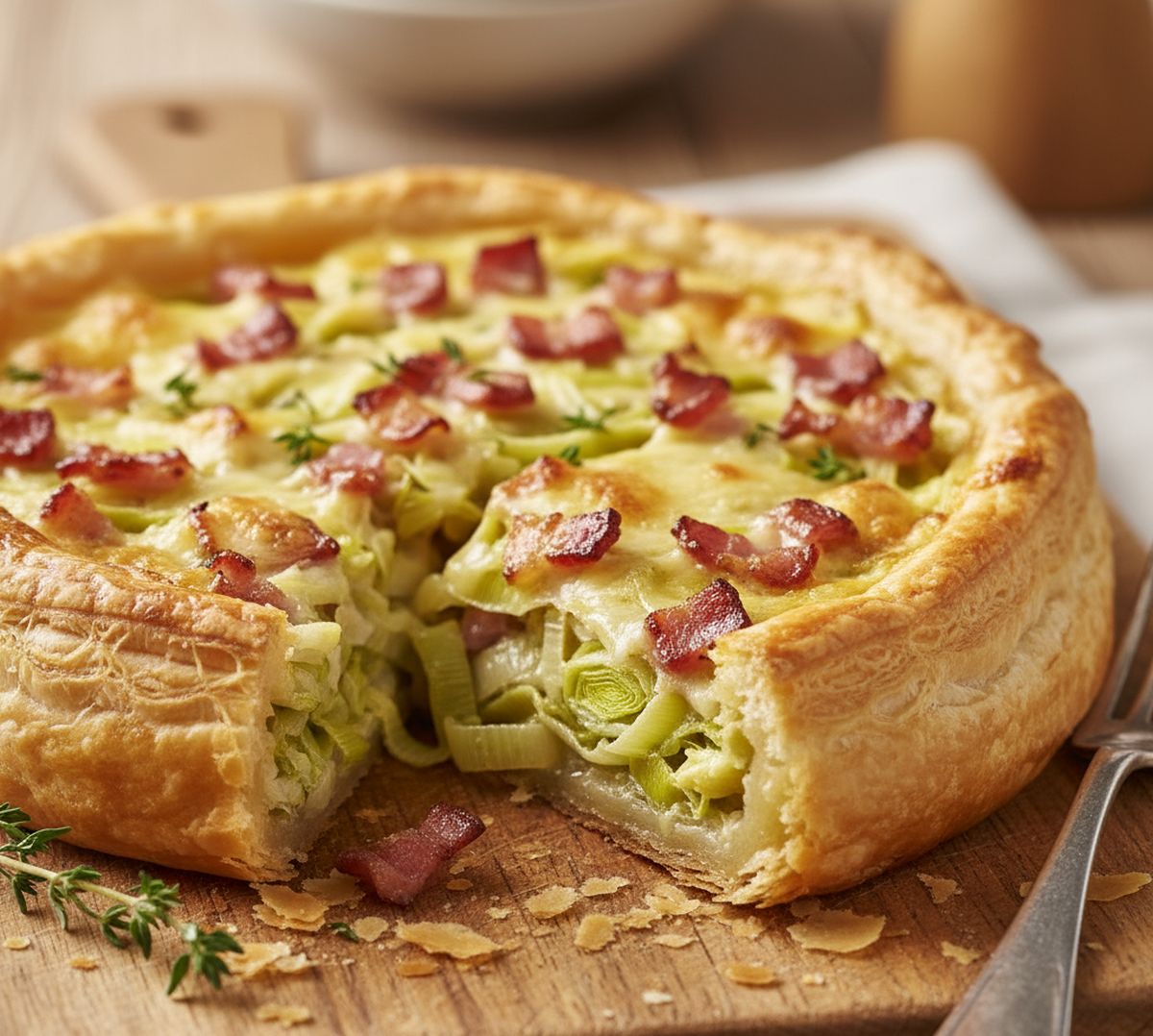 tarte aux poireaux et lardons pâte feuilletée