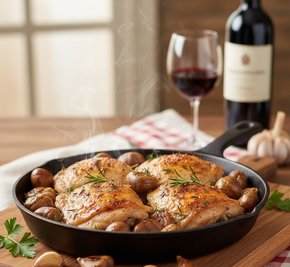 cuisse de poulet aux châtaignesà la poelle
