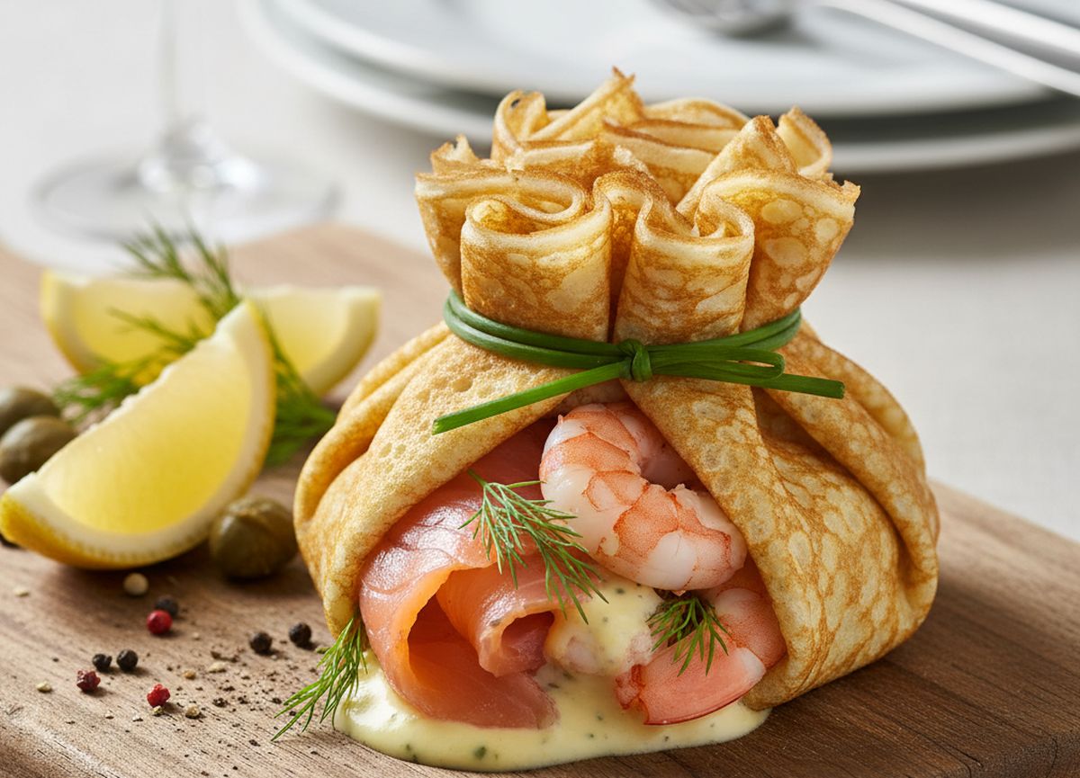 Aumônière de saumon fumé aux crevettes : une entrée élégante et savoureuse