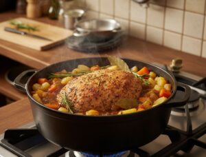 Temps de cuisson rôti de porc en cocotte : guide précis pour une viande