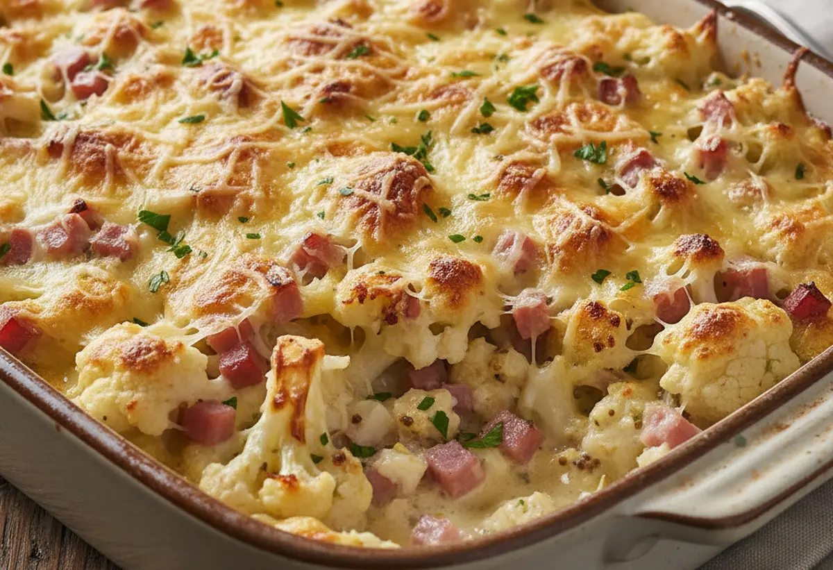 Gratin de chou-fleur au jambon sans béchamel : recette facile et savoureuse